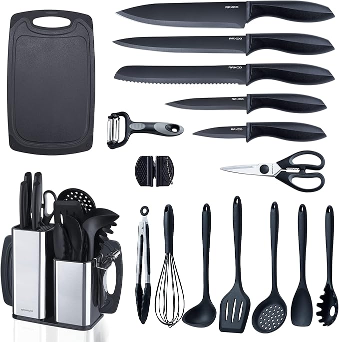 Kitchen Utensils Set,18-Piece Cooking Utensils and Knife Set,Black