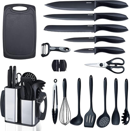Kitchen Utensils Set,18-Piece Cooking Utensils and Knife Set,Black